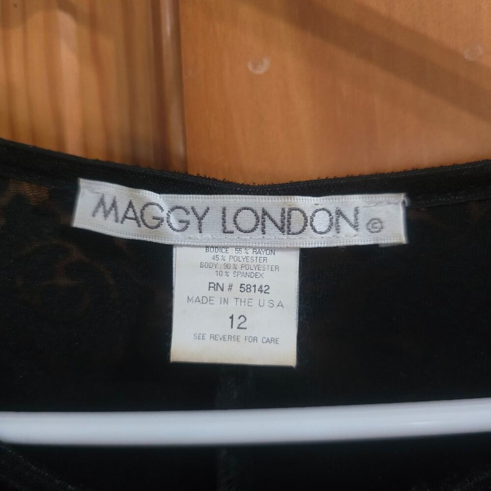 Vintage Maggie Of London Womens Black Velvet Maxi Dress 12 Sheer Floral Sleeve - Picture 4 of 4